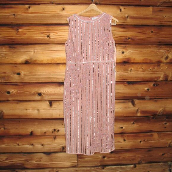 MAC DUGGAL 70260 Womens Rose Striped Floral Embellished Sleeveless Midi Dress - Picture 5 of 13